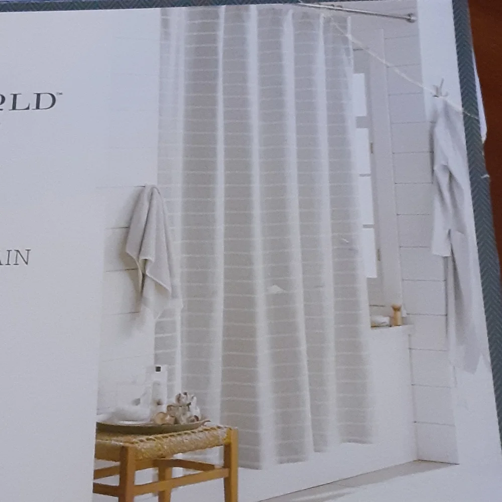 Threshold light gray white striped fabric shower curtain 72